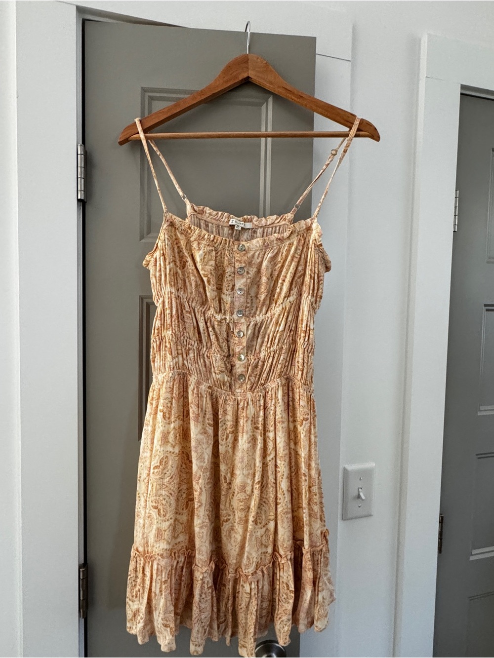 Z Supply Peach Paisley Button-Front Mini Dress